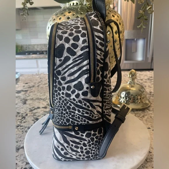 Michael Kors RheaBlack White MK Signature Zebra Medium Backpack
